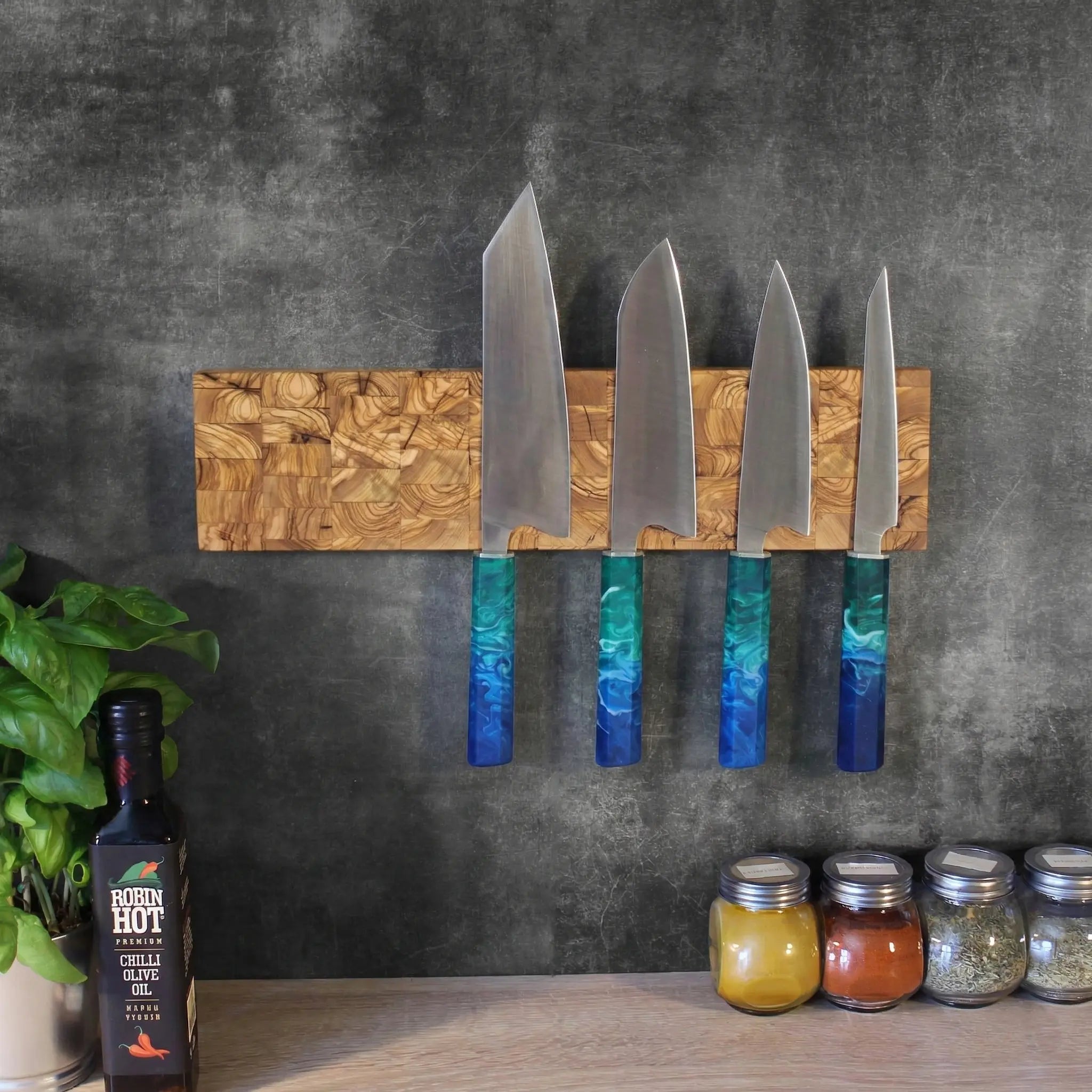 End Grain Olive Wood Magnetic Knife Holder - KitchenResinArt